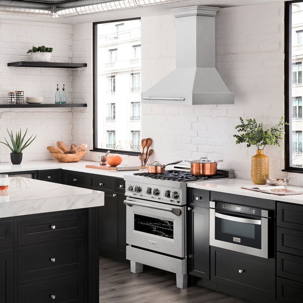 ZLINE 30 in. Satin Stainless Steel Wall Mount Range Hood with Stainless Steel Handle (8654SNX-30)