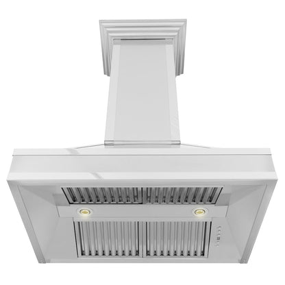 ZLINE 36 in. Designer Series Ducted Wall Mount Range Hood in Satin Stainless Steel with Mirror Accents (655MR-36)