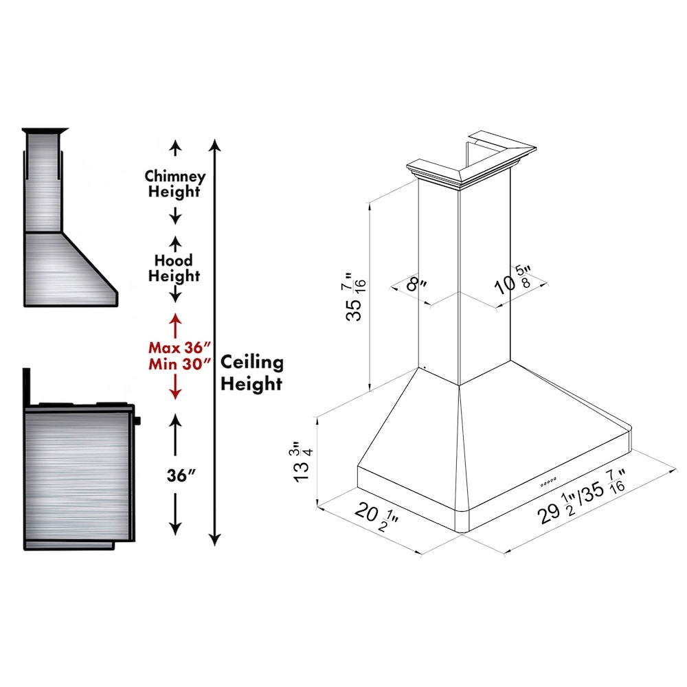 ZLINE 36 in. Ducted Wall Mount Range Hood in Satin Stainless Steel (8KF2S-36)
