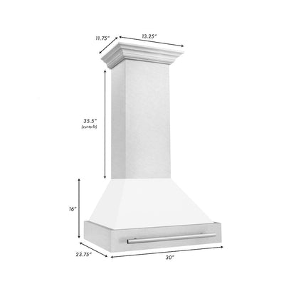 ZLINE 30 in. Satin Stainless Steel Wall Mount Range Hood with White Matte Shell and Stainless Steel Handle (8654SNX-WM-30)
