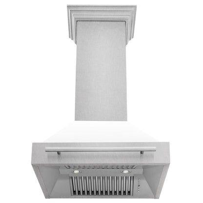 ZLINE 30 in. Satin Stainless Steel Wall Mount Range Hood with White Matte Shell and Stainless Steel Handle (8654SNX-WM-30)