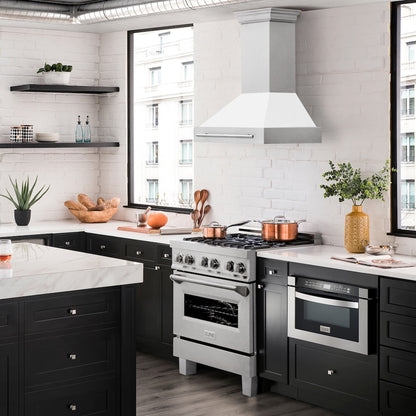 ZLINE 30 in. Satin Stainless Steel Wall Mount Range Hood with White Matte Shell and Stainless Steel Handle (8654SNX-WM-30)