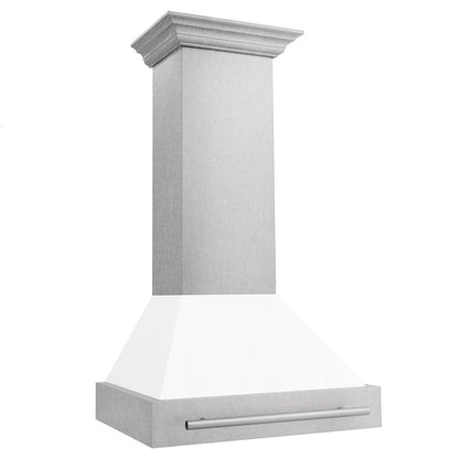 ZLINE 30 in. Satin Stainless Steel Wall Mount Range Hood with White Matte Shell and Stainless Steel Handle (8654SNX-WM-30)