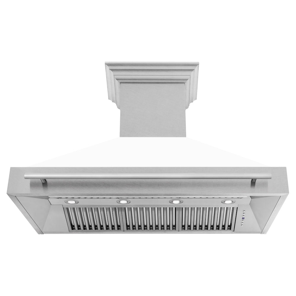 ZLINE 48 in. Satin Stainless Steel Wall Mount Range Hood with White Matte Shell and Stainless Steel Handle (8654SNX-WM-48)