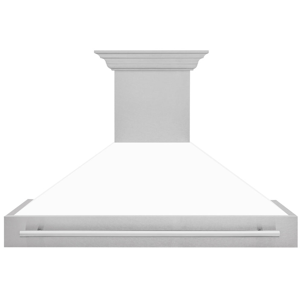 ZLINE 48 in. Satin Stainless Steel Wall Mount Range Hood with White Matte Shell and Stainless Steel Handle (8654SNX-WM-48)