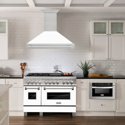 ZLINE 48 in. Satin Stainless Steel Wall Mount Range Hood with White Matte Shell and Stainless Steel Handle (8654SNX-WM-48)
