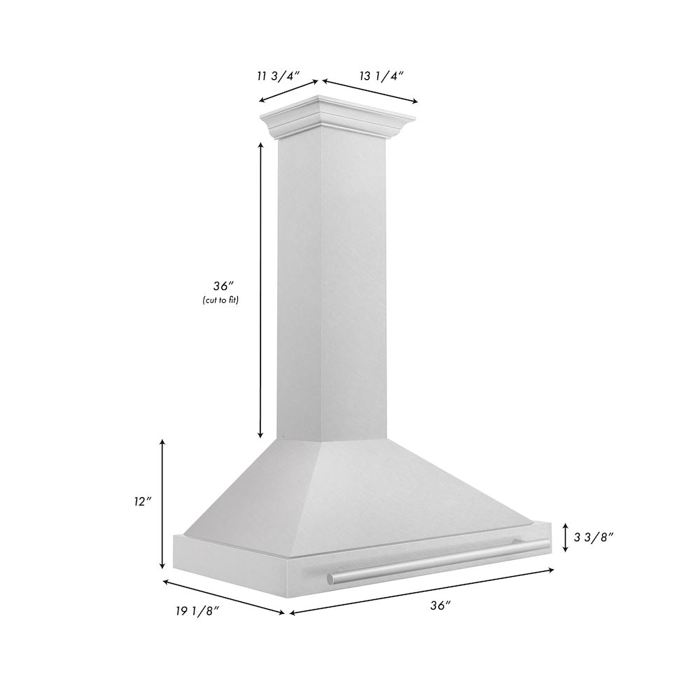 ZLINE 36 in. Convertible Satin Stainless Steel Wall Mount Range Hood with Stainless Steel Handle (KB4SNX-36)