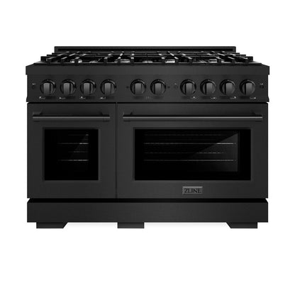 ZLINE 48 in. 6.7 cu. ft. Select Double Oven Dual Fuel Range with 8 Burner Gas Cooktop in Black Stainless Steel (HDRB-48)