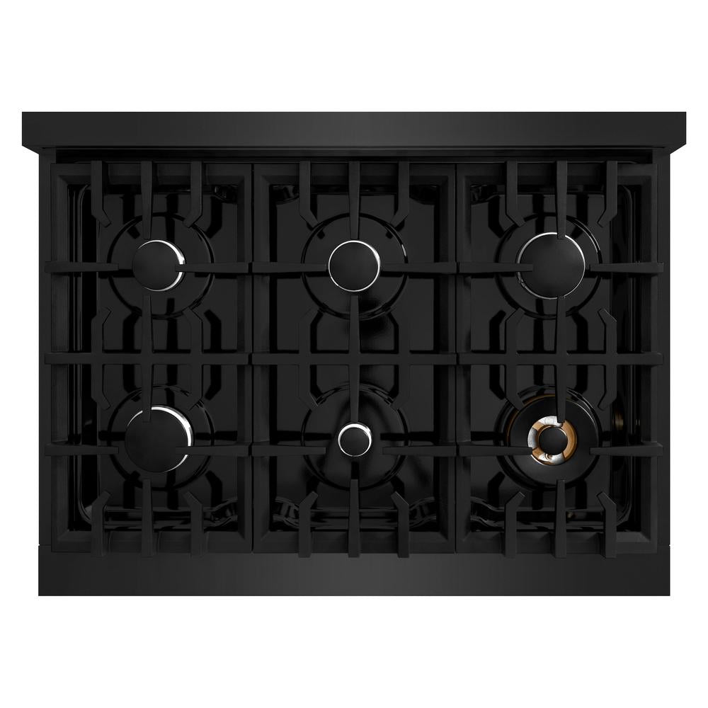 ZLINE 36 in. 5.2 cu. ft. Select Gas Range with 6 Burner Cooktop and Convection Gas Oven in Black Stainless Steel (HGRB-36)