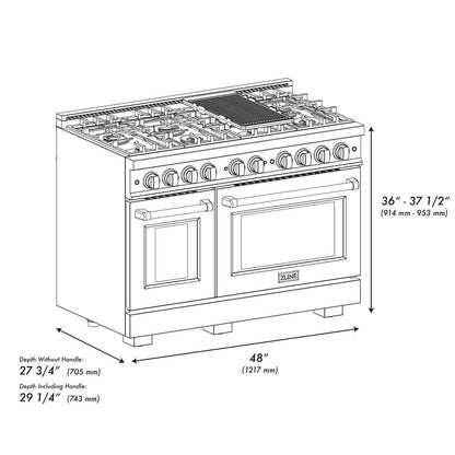 ZLINE 48 in. 6.7 cu. ft. Select Double Oven Gas Range with 8 Burner Cooktop in Black Stainless Steel (HGRB-48)