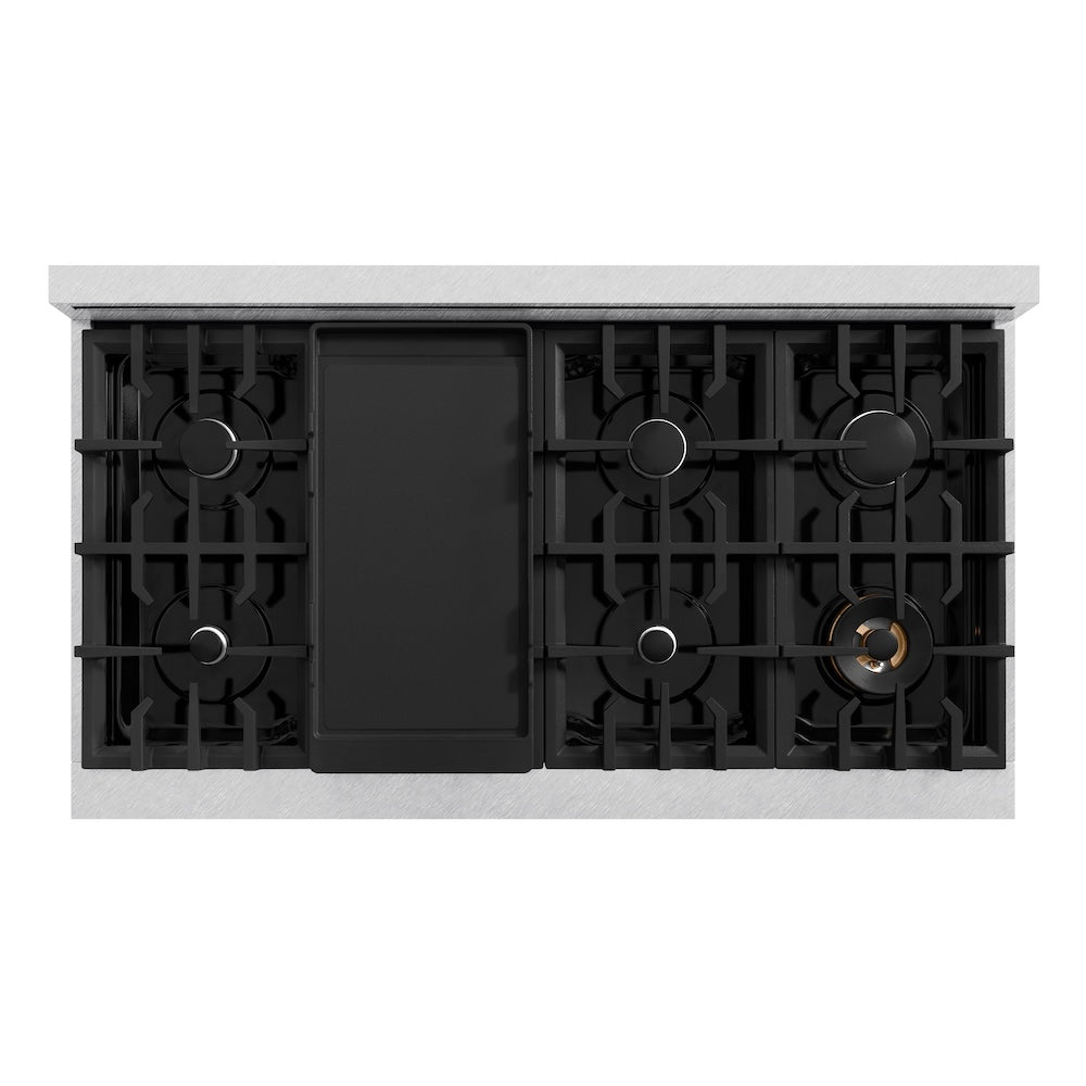 ZLINE 48 in. 6.7 cu. ft. Select Double Oven Gas Range with 8 Burner Cooktop in Satin Stainless Steel with Black Matte Doors (HGRS-BLM-48)