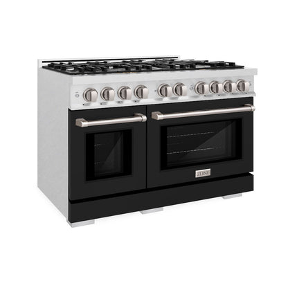 ZLINE 48 in. 6.7 cu. ft. Select Double Oven Dual Fuel Range with 8 Burner Gas Cooktop in Satin Stainless Steel with Black Matte Doors (HDRS-BLM-48)