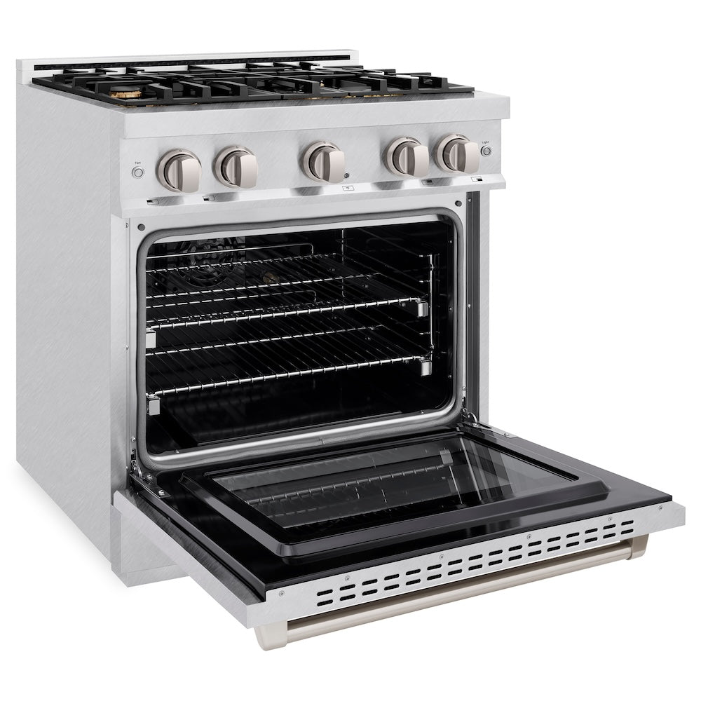 ZLINE 30 in. 4.2 cu. ft. Select Dual Fuel Range with Gas Cooktop and Electric Convection Oven in Satin Stainless Steel with 4 Brass Burners (HDRS-BR-30)