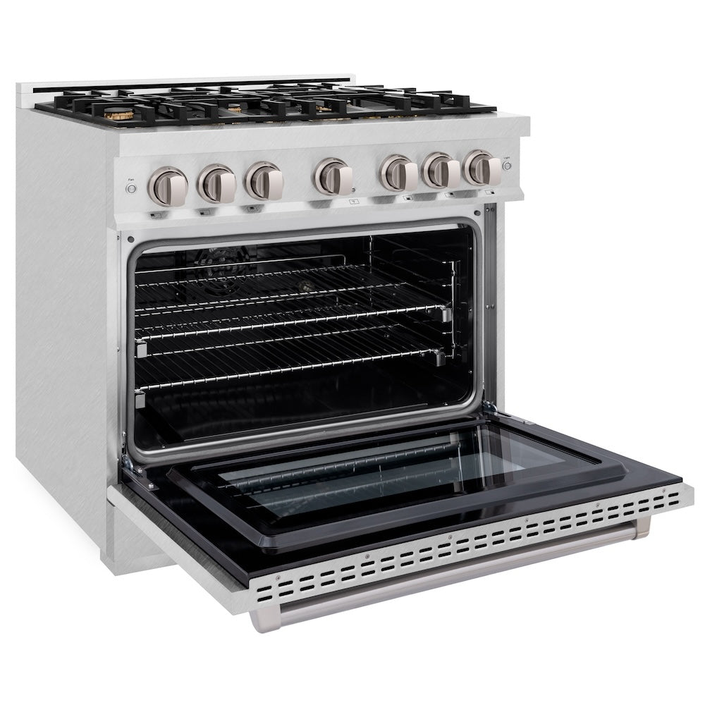 ZLINE 36 in. 5.2 cu. ft. Select Dual Fuel Range with Gas Cooktop and Electric Convection Oven in Satin Stainless Steel with 6 Brass Burners (HDRS-BR-36)