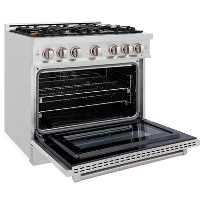 ZLINE 36 in. 5.2 cu. ft. Select Dual Fuel Range with Gas Cooktop and Electric Convection Oven in Satin Stainless Steel with 6 Brass Burners (HDRS-BR-36)