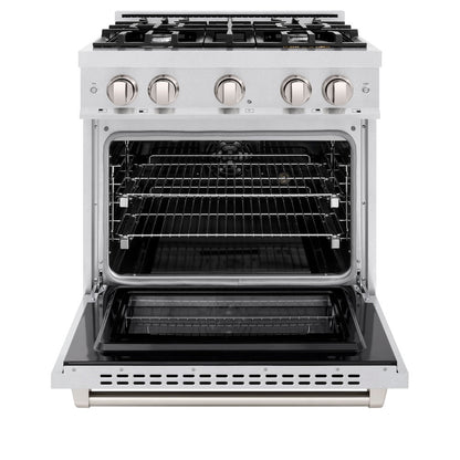 ZLINE 30 in. 4.2 cu. ft. Select Dual Fuel Range with 4 Burner Gas Cooktop and Electric Convection Oven in Satin Stainless Steel (HDRS-30)