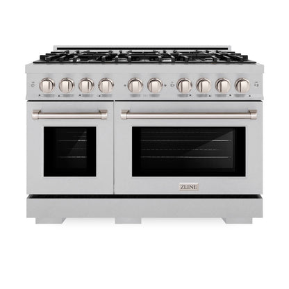 ZLINE 48 in. 6.7 cu. ft. Select Double Oven Dual Fuel Range with 8 Burner Gas Cooktop in Satin Stainless Steel (HDRS-48)