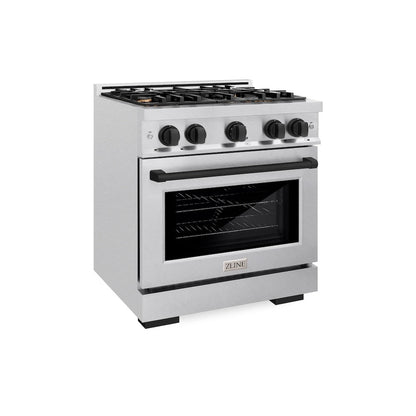 ZLINE Autograph Edition 30 in. 4.2 cu. ft. Select Dual Fuel Range with 4 Burner Gas Cooktop and Electric Convection Oven in Satin Stainless Steel with Matte Black Accents (HDRSZ-30-MB)