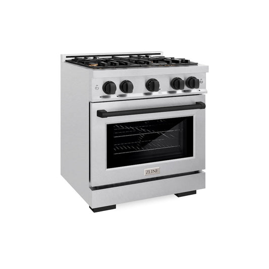 ZLINE Autograph Edition 30 in. 4.2 cu. ft. Select Dual Fuel Range with 4 Burner Gas Cooktop and Electric Convection Oven in Satin Stainless Steel with Matte Black Accents (HDRSZ-30-MB)