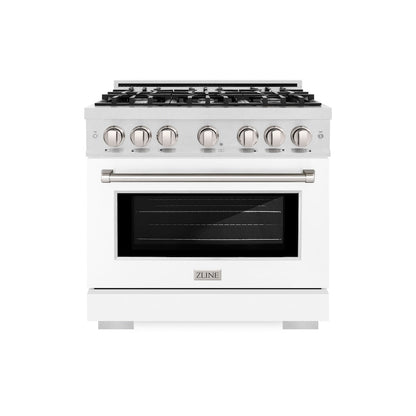 ZLINE 36 in. 5.2 cu. ft. Select Dual Fuel Range with 6 Burner Gas Cooktop and Electric Convection Oven in Satin Stainless Steel with White Matte Door (HDRS-WM-36)