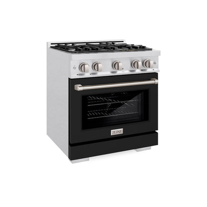 ZLINE 30 in. 4.2 cu. ft. Select Gas Range with 4 Burner Cooktop and Convection Gas Oven in Satin Stainless Steel with Black Matte Door (HGRS-BLM-30)