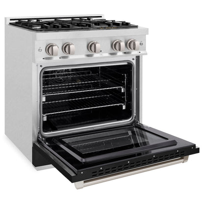 ZLINE 30 in. 4.2 cu. ft. Select Gas Range with 4 Burner Cooktop and Convection Gas Oven in Satin Stainless Steel with Black Matte Door (HGRS-BLM-30)