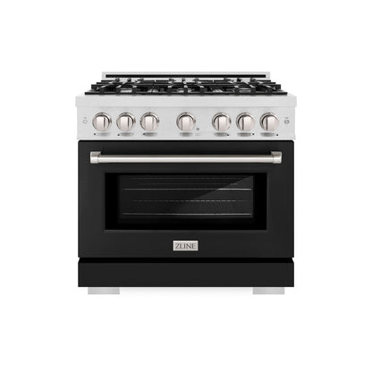 ZLINE 36 in. 5.2 cu. ft. Select Gas Range with 6 Burner Cooktop and Convection Gas Oven in Satin Stainless Steel with Black Matte Door (HGRS-BLM-36)