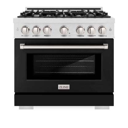 ZLINE 36 in. 5.2 cu. ft. Select Gas Range with 6 Burner Cooktop and Convection Gas Oven in Satin Stainless Steel with Black Matte Door (HGRS-BLM-36)