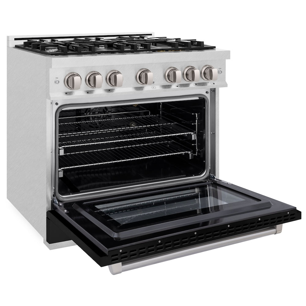 ZLINE 36 in. 5.2 cu. ft. Select Gas Range with 6 Burner Cooktop and Convection Gas Oven in Satin Stainless Steel with Black Matte Door (HGRS-BLM-36)