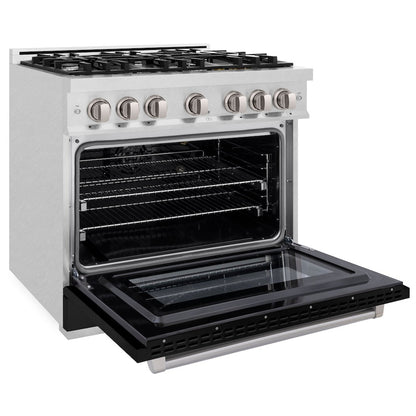 ZLINE 36 in. 5.2 cu. ft. Select Gas Range with 6 Burner Cooktop and Convection Gas Oven in Satin Stainless Steel with Black Matte Door (HGRS-BLM-36)