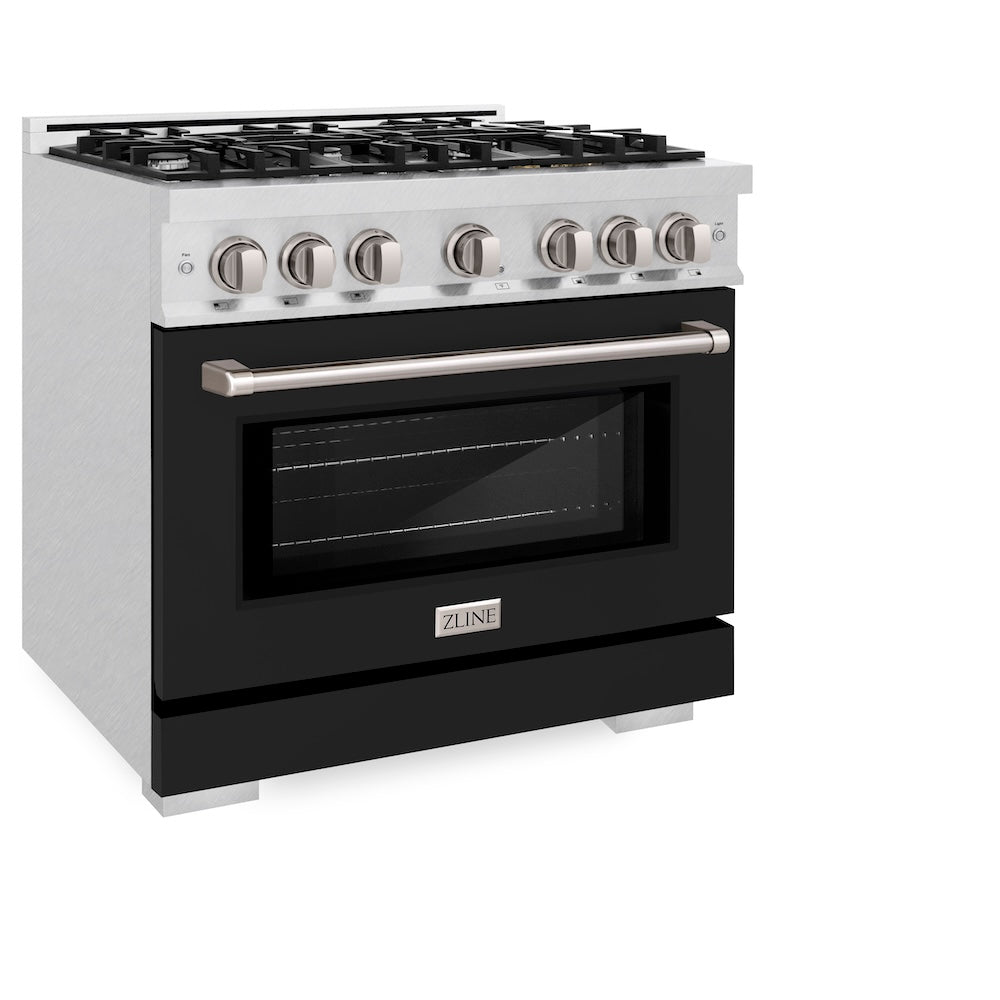 ZLINE 36 in. 5.2 cu. ft. Select Gas Range with 6 Burner Cooktop and Convection Gas Oven in Satin Stainless Steel with Black Matte Door (HGRS-BLM-36)