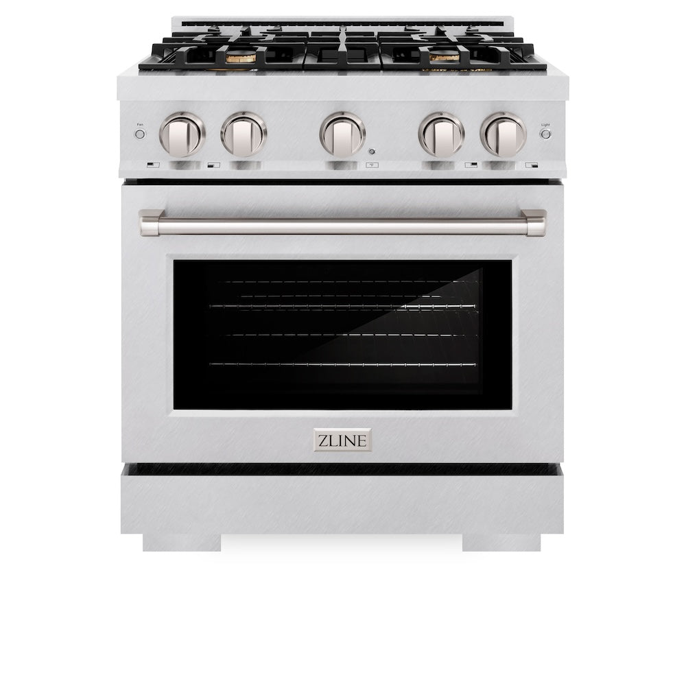 ZLINE 30 in. 4.2 cu. ft. Select Gas Range with Convection Gas Oven in Satin Stainless Steel with 4 Brass Burners (HGRS-BR-30)