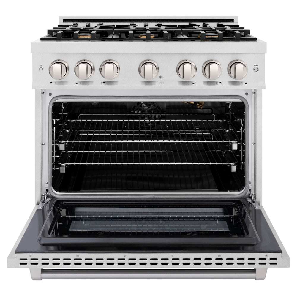 ZLINE 36 in. 5.2 cu. ft. Select Gas Range with Convection Gas Oven in Satin Stainless Steel with 6 Brass Burners (HGRS-BR-36)