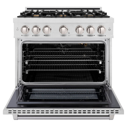 ZLINE 36 in. 5.2 cu. ft. Select Gas Range with Convection Gas Oven in Satin Stainless Steel with 6 Brass Burners (HGRS-BR-36)
