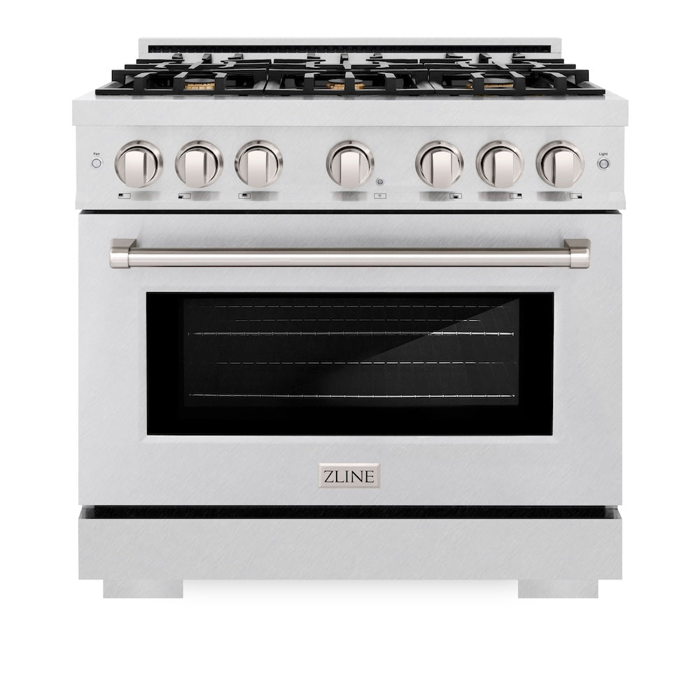ZLINE 36 in. 5.2 cu. ft. Select Gas Range with Convection Gas Oven in Satin Stainless Steel with 6 Brass Burners (HGRS-BR-36)