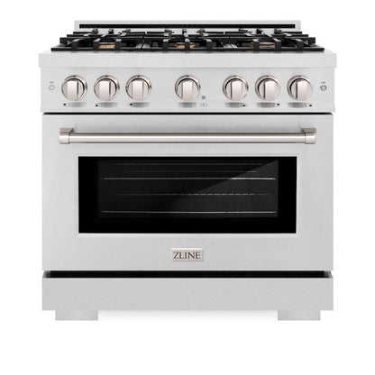 ZLINE 36 in. 5.2 cu. ft. Select Gas Range with Convection Gas Oven in Satin Stainless Steel with 6 Brass Burners (HGRS-BR-36)