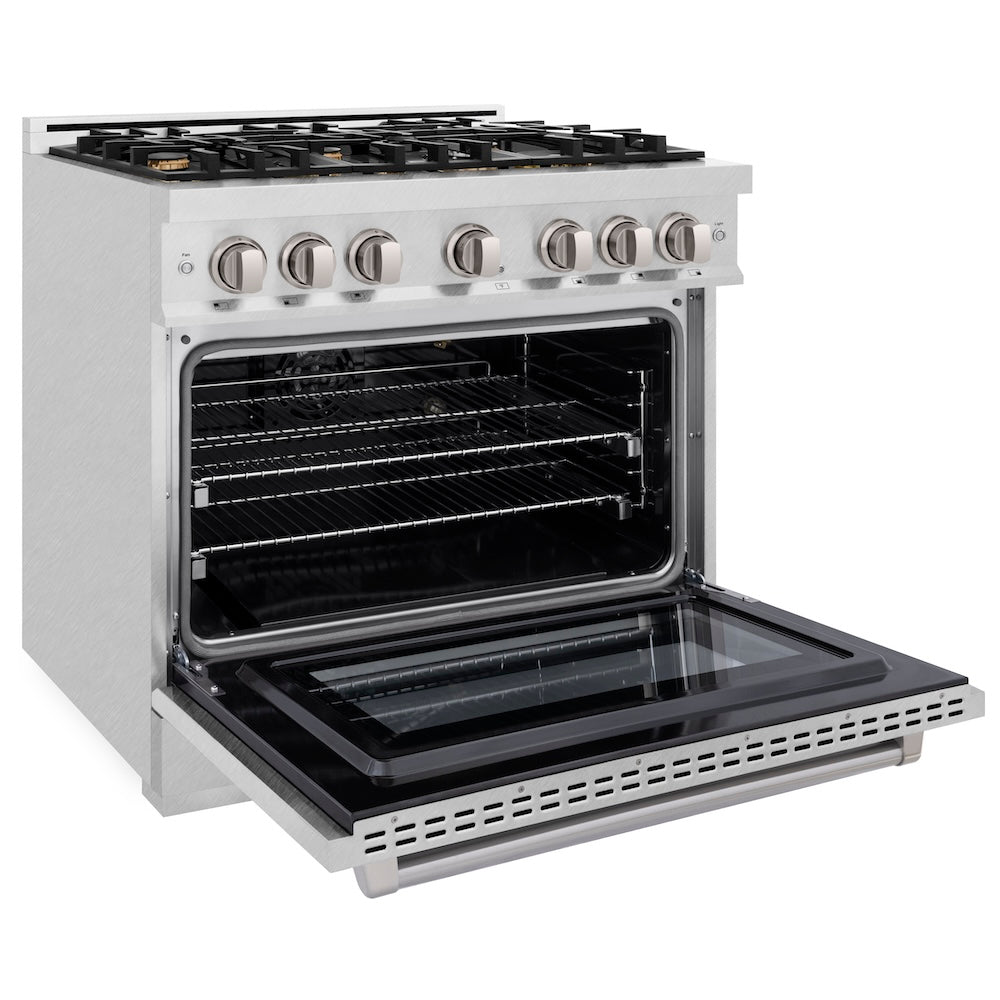 ZLINE 36 in. 5.2 cu. ft. Select Gas Range with Convection Gas Oven in Satin Stainless Steel with 6 Brass Burners (HGRS-BR-36)