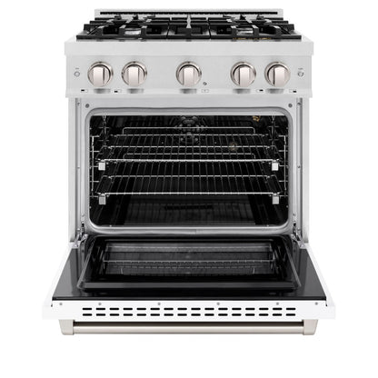 ZLINE 30 in. 4.2 cu. ft. Select Gas Range with 4 Burner Cooktop and Convection Gas Oven in Satin Stainless Steel with White Matte Door (HGRS-WM-30)