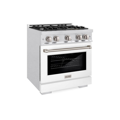 ZLINE 30 in. 4.2 cu. ft. Select Gas Range with 4 Burner Cooktop and Convection Gas Oven in Satin Stainless Steel with White Matte Door (HGRS-WM-30)