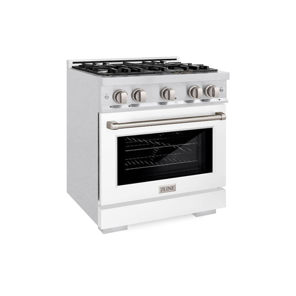 ZLINE 30 in. 4.2 cu. ft. Select Gas Range with 4 Burner Cooktop and Convection Gas Oven in Satin Stainless Steel with White Matte Door (HGRS-WM-30)