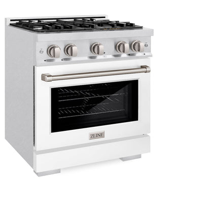 ZLINE 30 in. 4.2 cu. ft. Select Gas Range with 4 Burner Cooktop and Convection Gas Oven in Satin Stainless Steel with White Matte Door (HGRS-WM-30)