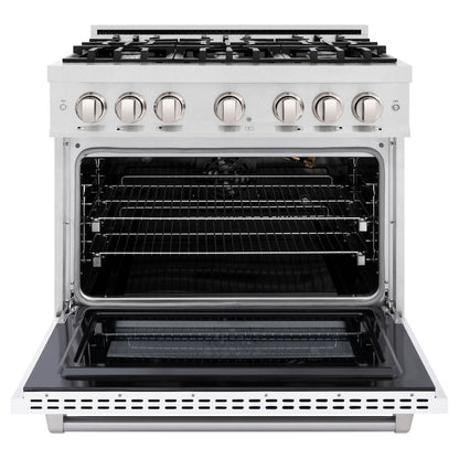 ZLINE 36 in. 5.2 cu. ft. Select Gas Range with 6 Burner Cooktop and Convection Gas Oven in Satin Stainless Steel with White Matte Door (HGRS-WM-36)