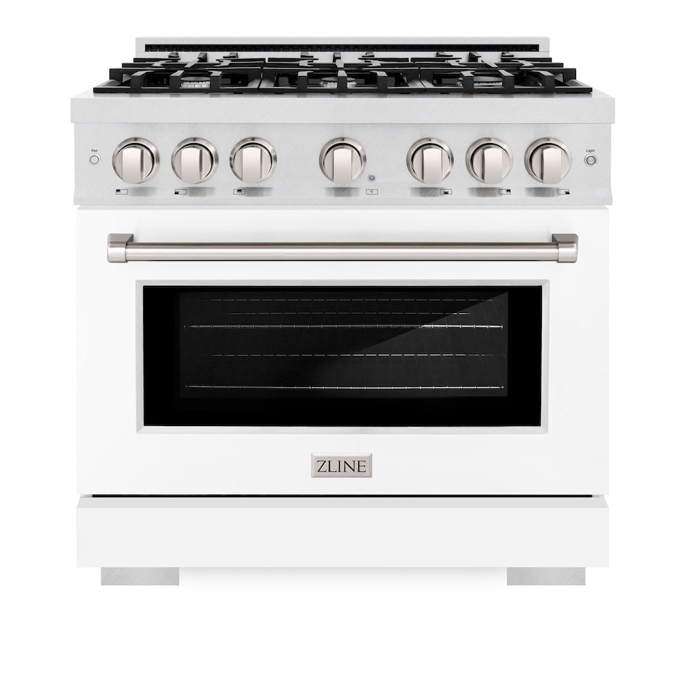 ZLINE 36 in. 5.2 cu. ft. Select Gas Range with 6 Burner Cooktop and Convection Gas Oven in Satin Stainless Steel with White Matte Door (HGRS-WM-36)
