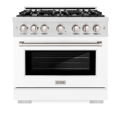 ZLINE 36 in. 5.2 cu. ft. Select Gas Range with 6 Burner Cooktop and Convection Gas Oven in Satin Stainless Steel with White Matte Door (HGRS-WM-36)