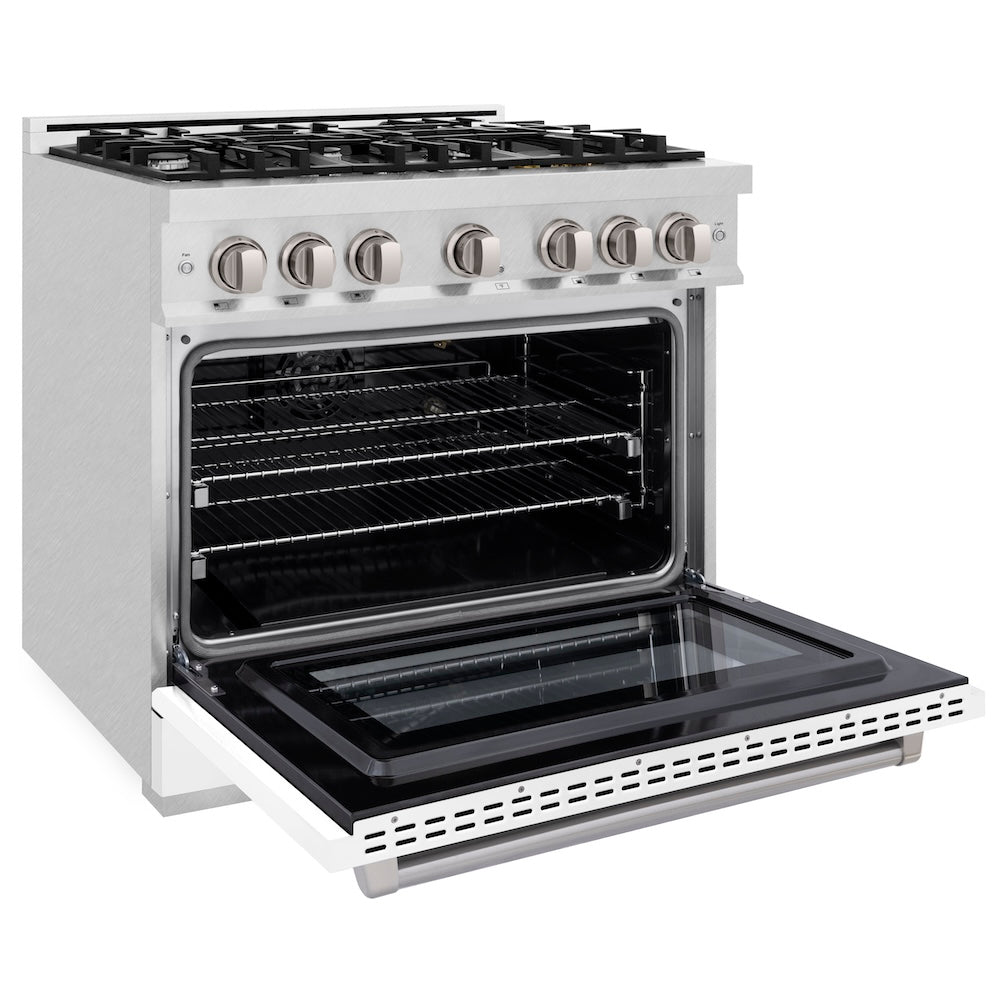ZLINE 36 in. 5.2 cu. ft. Select Gas Range with 6 Burner Cooktop and Convection Gas Oven in Satin Stainless Steel with White Matte Door (HGRS-WM-36)