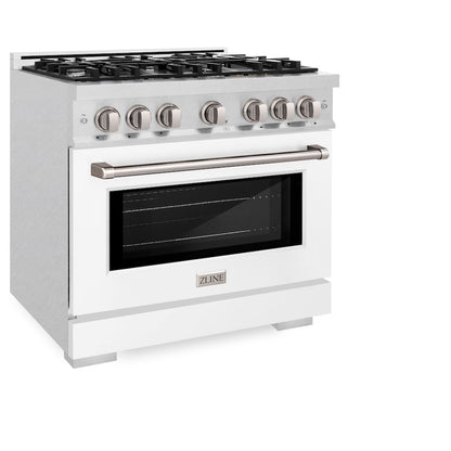 ZLINE 36 in. 5.2 cu. ft. Select Gas Range with 6 Burner Cooktop and Convection Gas Oven in Satin Stainless Steel with White Matte Door (HGRS-WM-36)