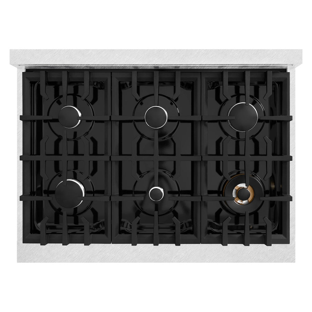 ZLINE 36 in. 5.2 cu. ft. Select Gas Range with 6 Burner Cooktop and Convection Gas Oven in Satin Stainless Steel with White Matte Door (HGRS-WM-36)