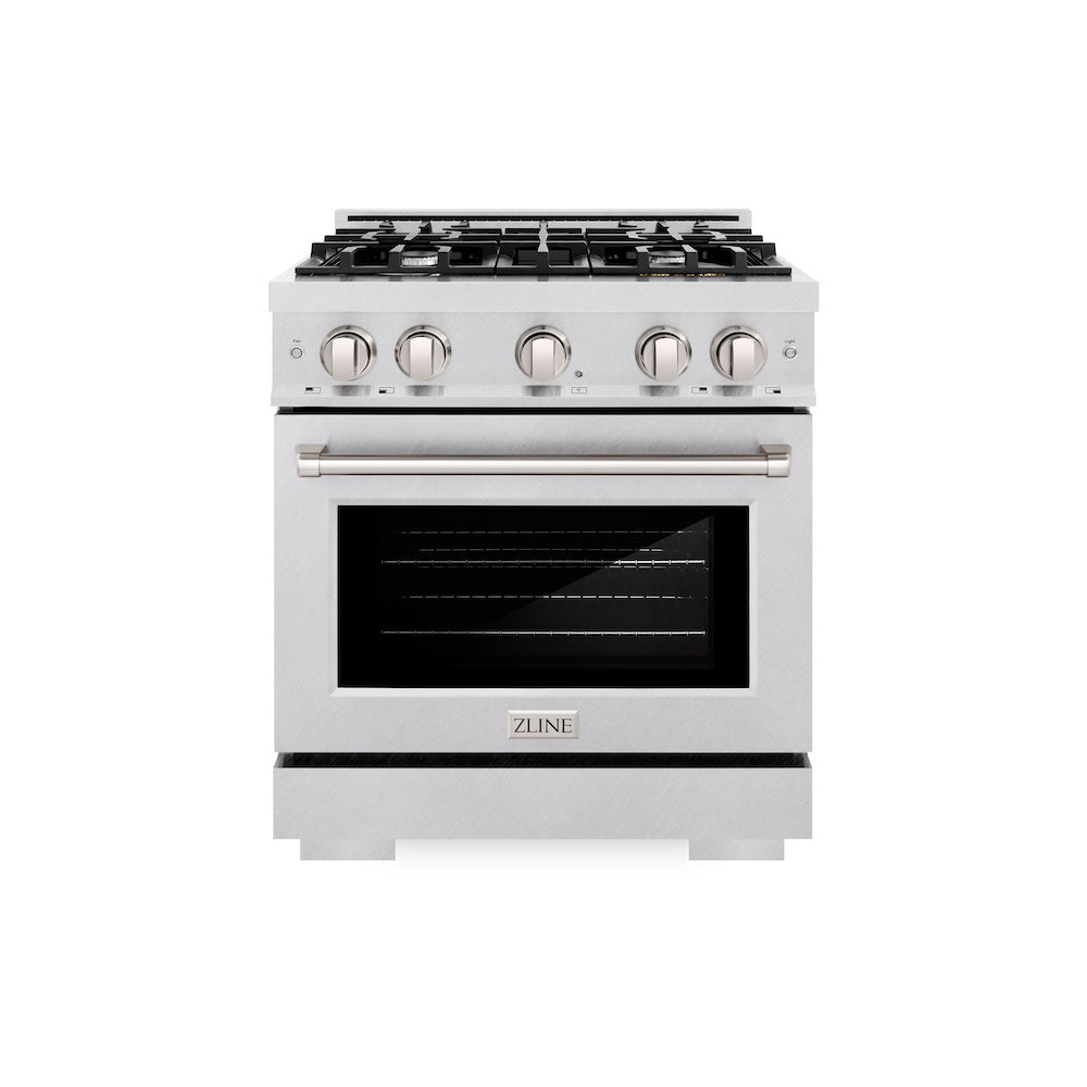 ZLINE 30 in. 4.2 cu. ft. Select Gas Range with 4 Burner Cooktop and Convection Gas Oven in Satin Stainless Steel (HGRS-30)