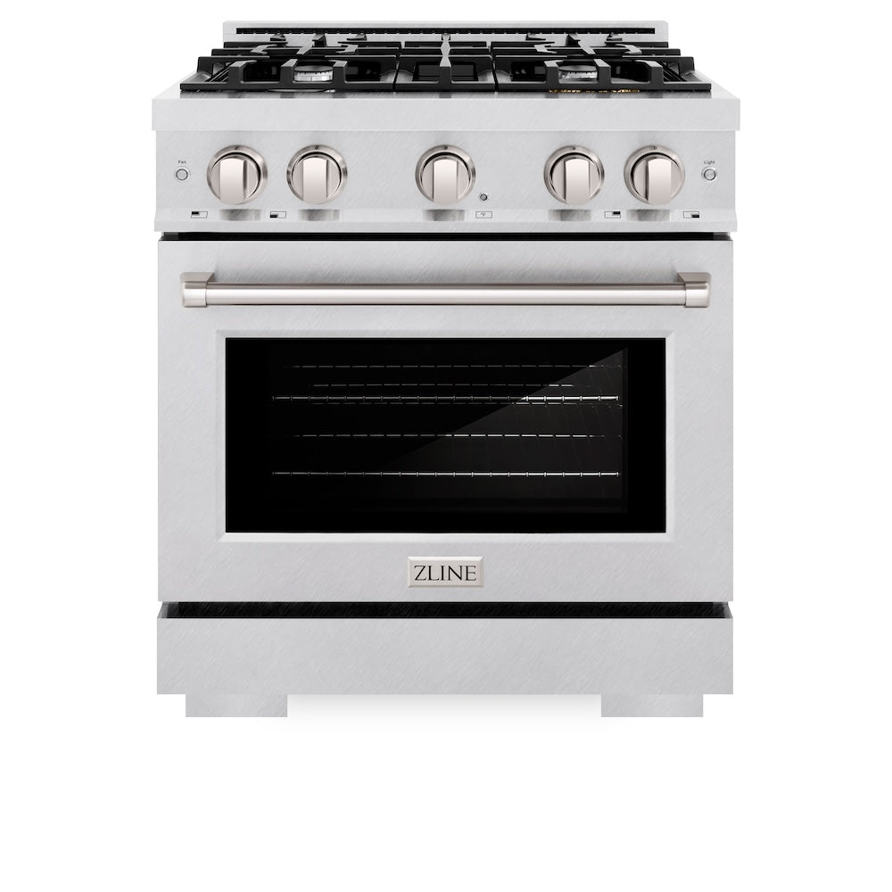 ZLINE 30 in. 4.2 cu. ft. Select Gas Range with 4 Burner Cooktop and Convection Gas Oven in Satin Stainless Steel (HGRS-30)