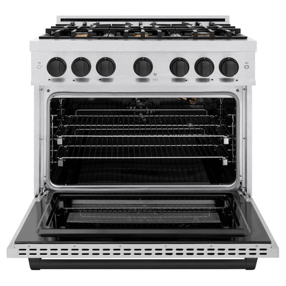 ZLINE Autograph Edition 36 in. 5.2 cu. ft. Select Gas Range with 6 Burner Cooktop and Convection Gas Oven in Satin Stainless Steel and Matte Black Accents (HGRSZ-36-MB)